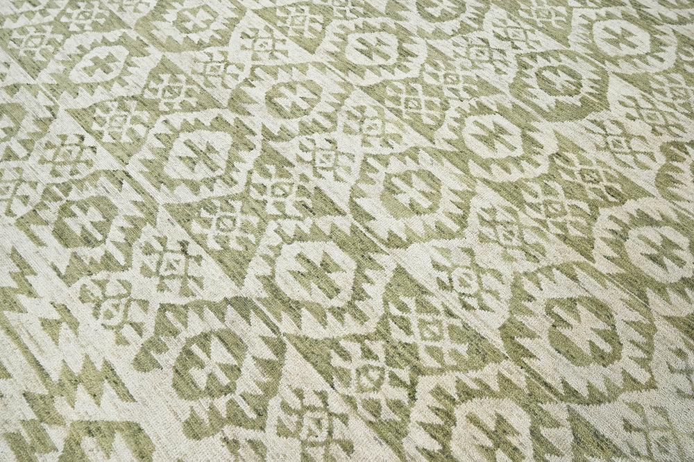 10x14 Beige, Green, Color Hand Knotted  100% Wool Southwestern Oriental Rug