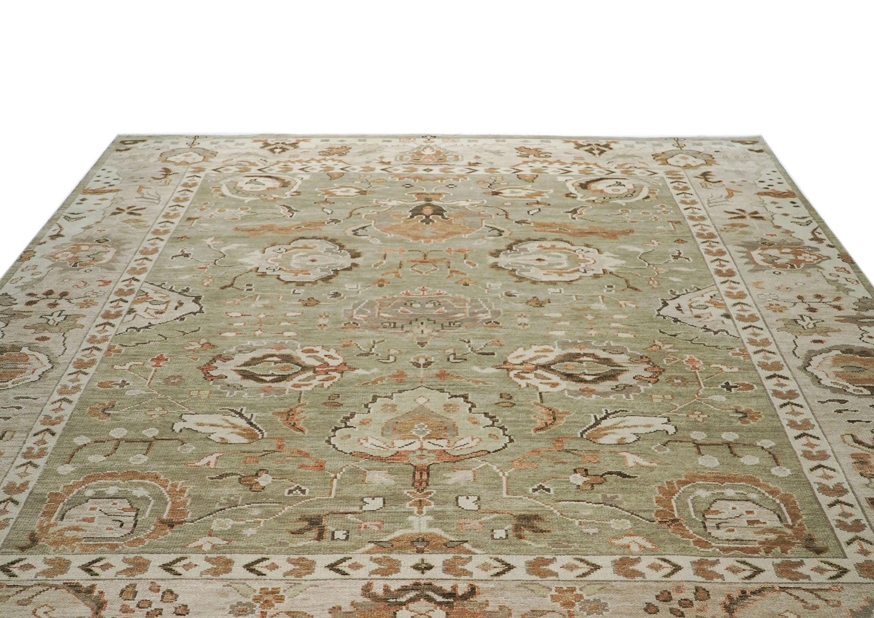 12x15 Sage, Green, Beige Color Hand Knotted Oushak Wool  Oriental Rug