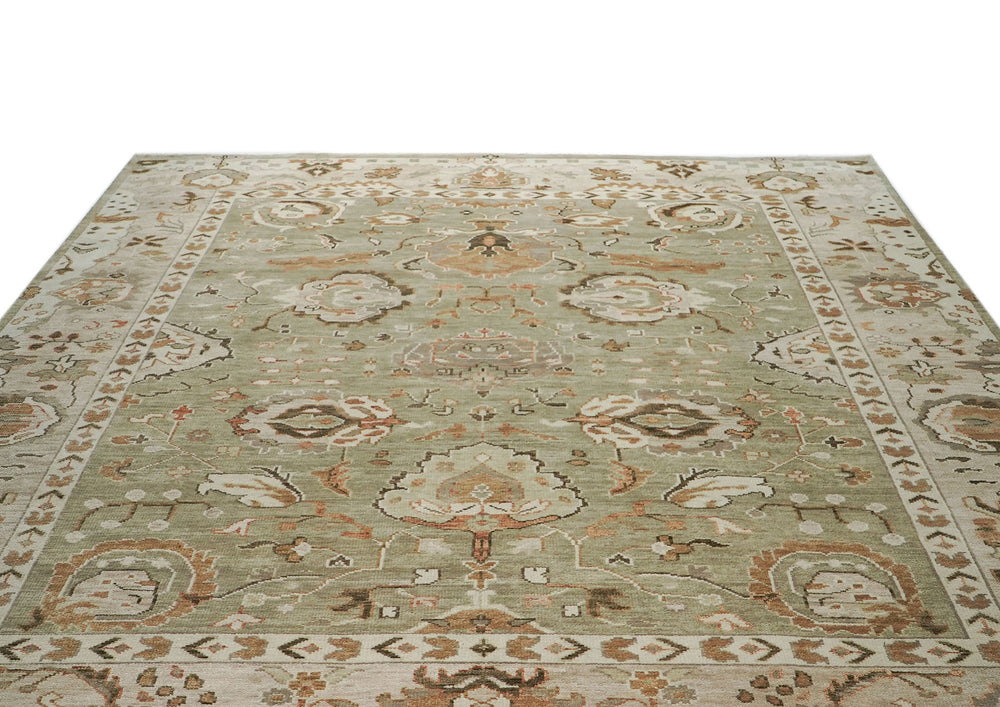 12x15 Sage, Green, Beige Color Hand Knotted Oushak Wool  Oriental Rug