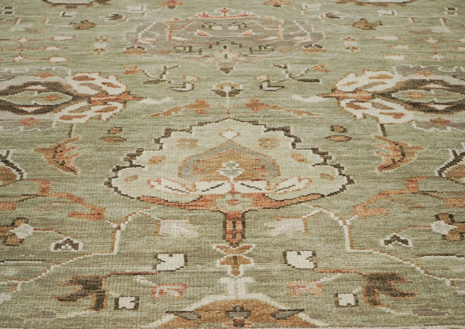 12x15 Sage, Green, Beige Color Hand Knotted Oushak Wool  Oriental Rug