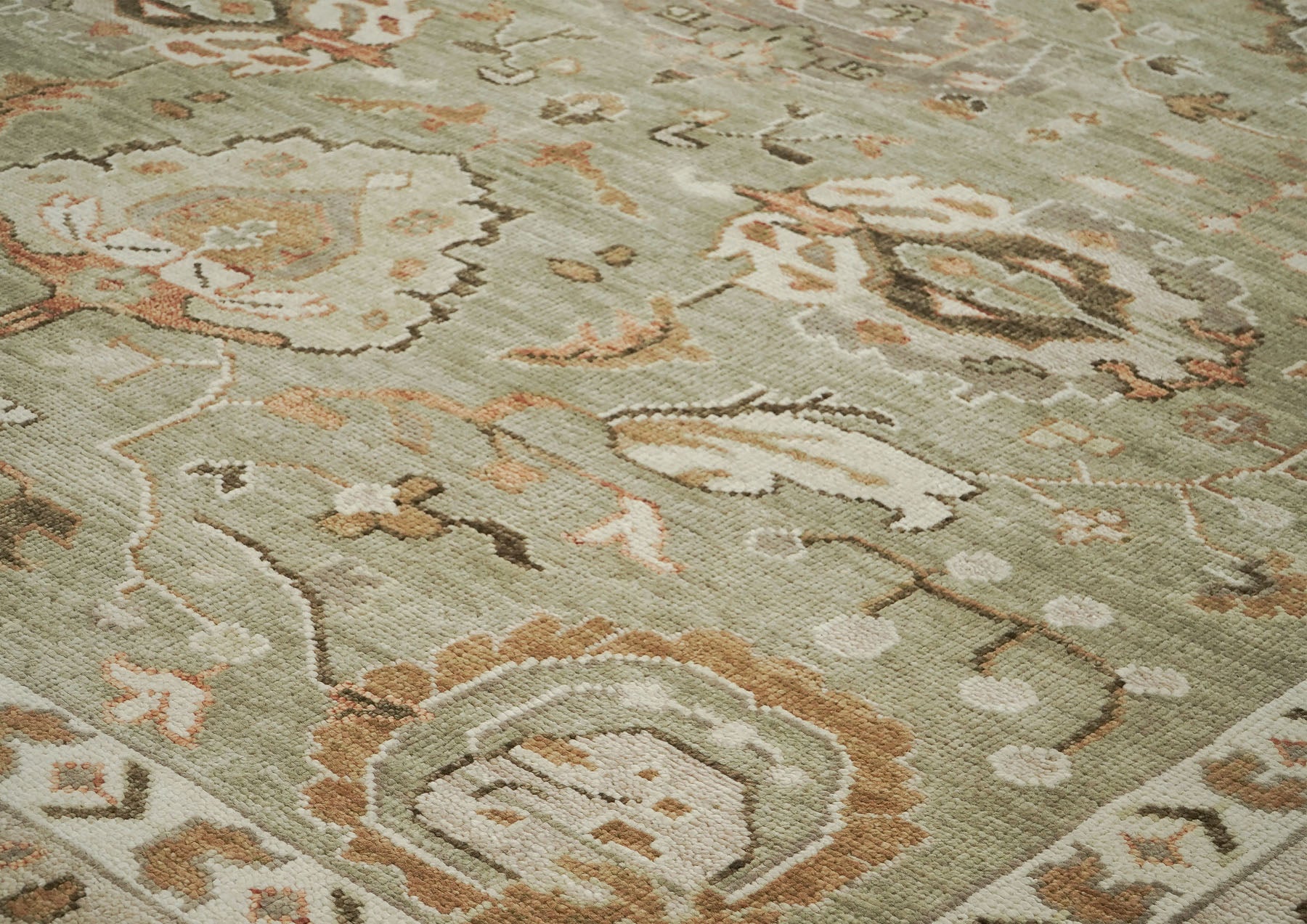 12x15 Sage, Green, Beige Color Hand Knotted Oushak Wool  Oriental Rug
