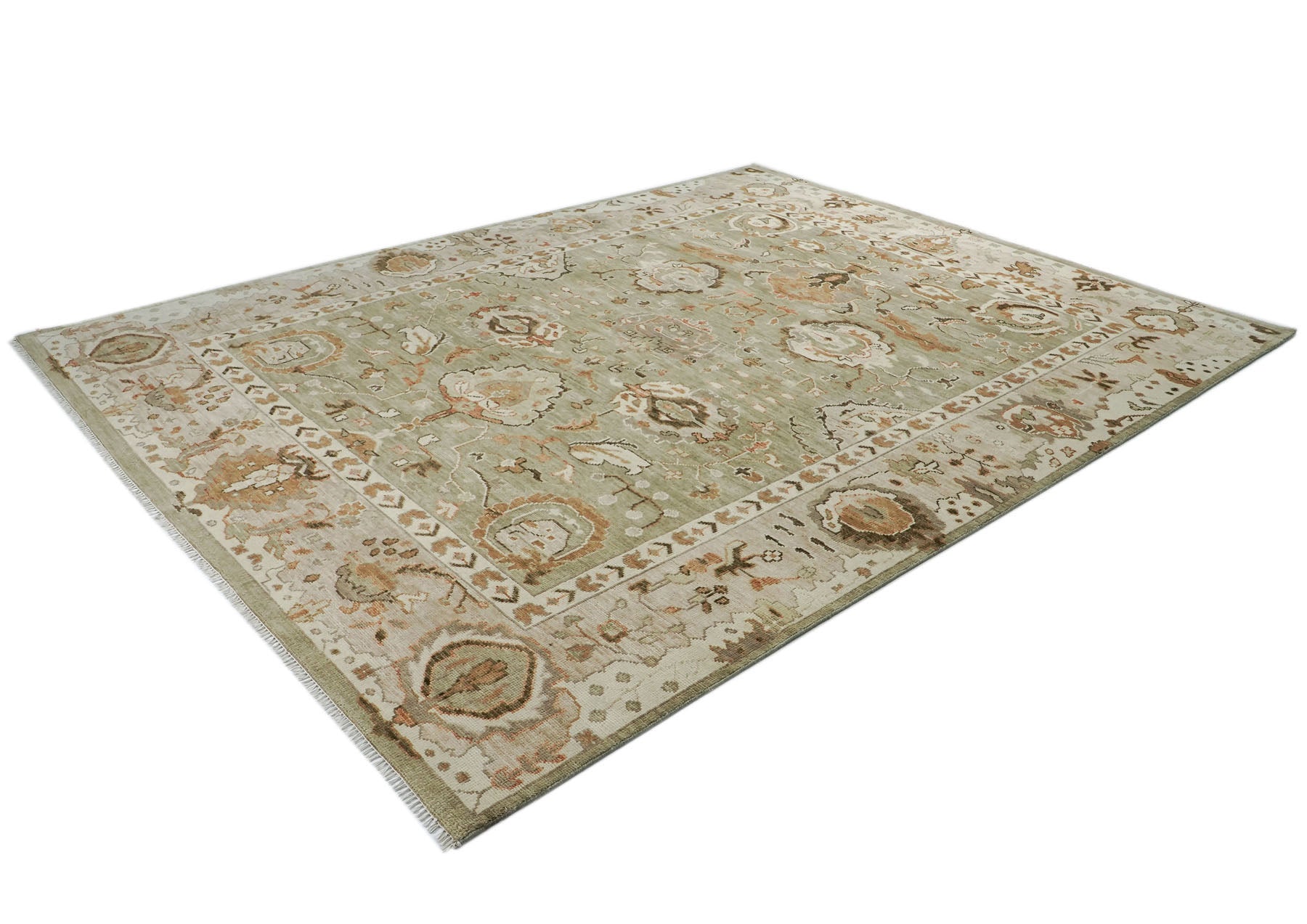 12x15 Sage, Green, Beige Color Hand Knotted Oushak Wool  Oriental Rug