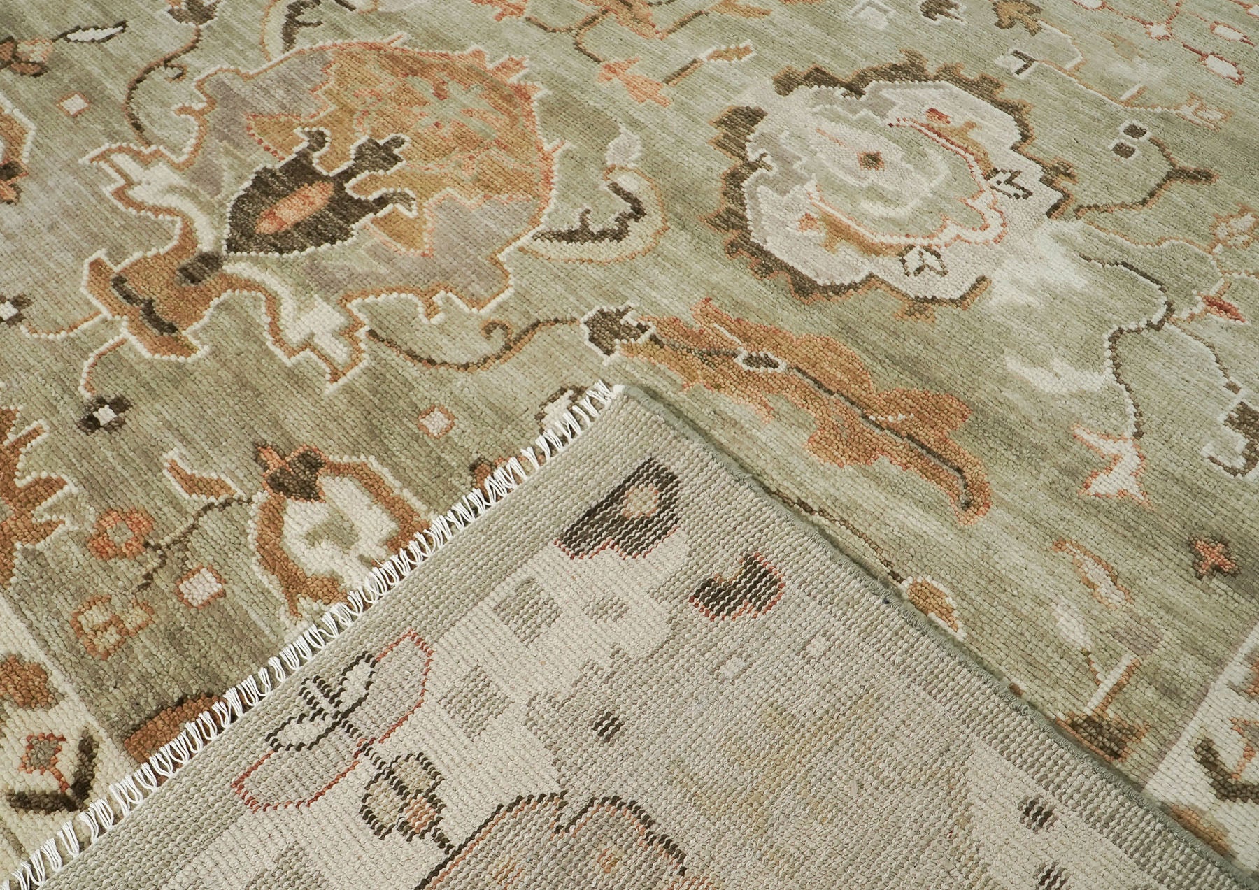 12x15 Sage, Green, Beige Color Hand Knotted Oushak Wool  Oriental Rug