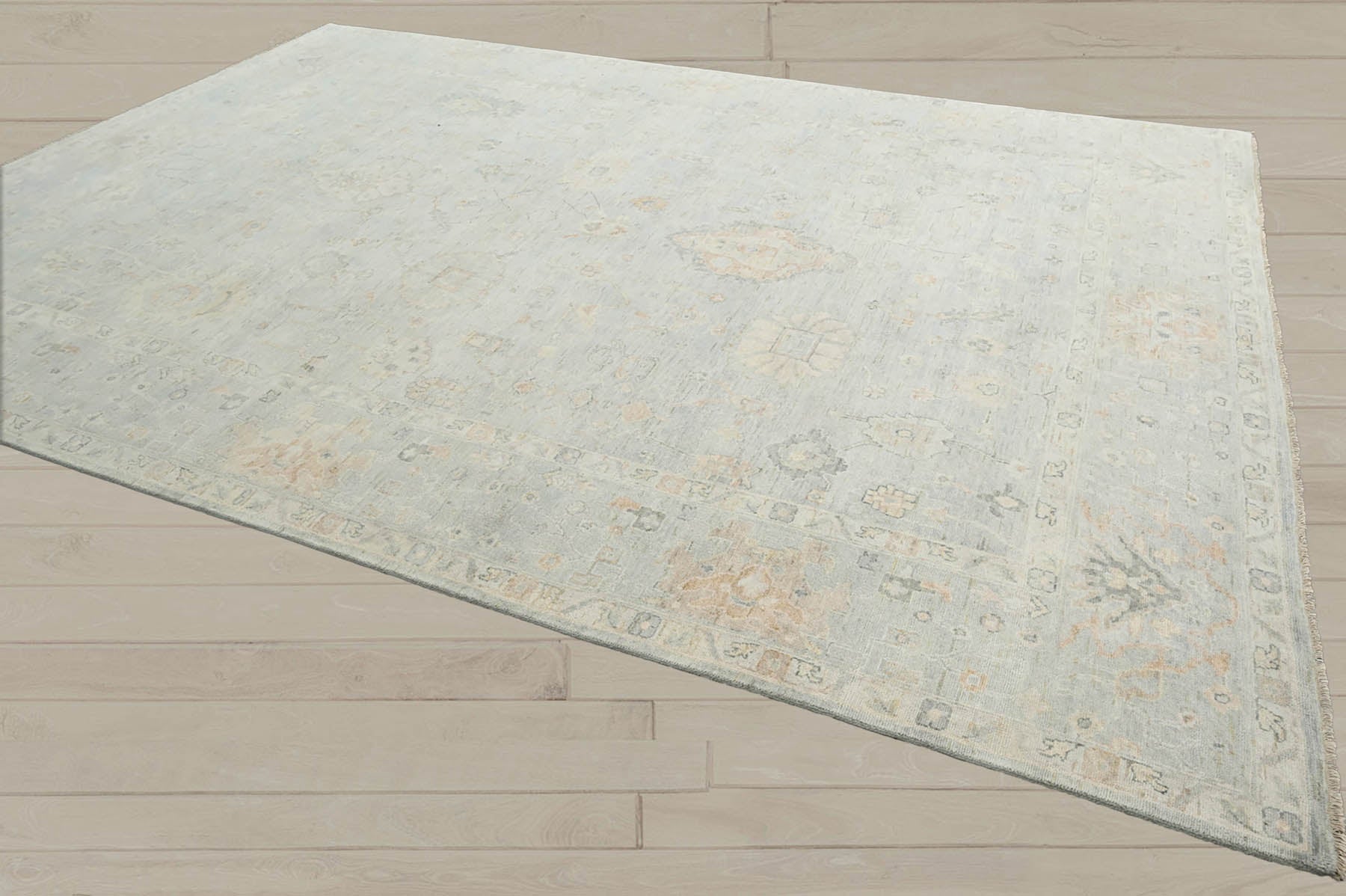 Multi Size Gray Slate Beige Color Hand Knotted Oushak Wool Traditional Oriental Rug