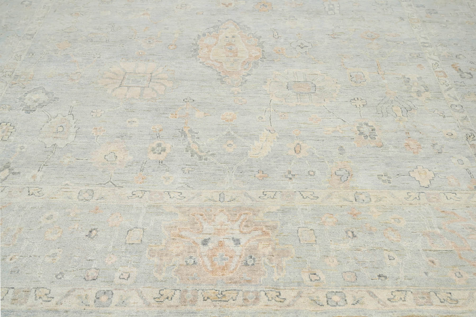 Multi Size Gray Slate Beige Color Hand Knotted Oushak Wool Traditional Oriental Rug