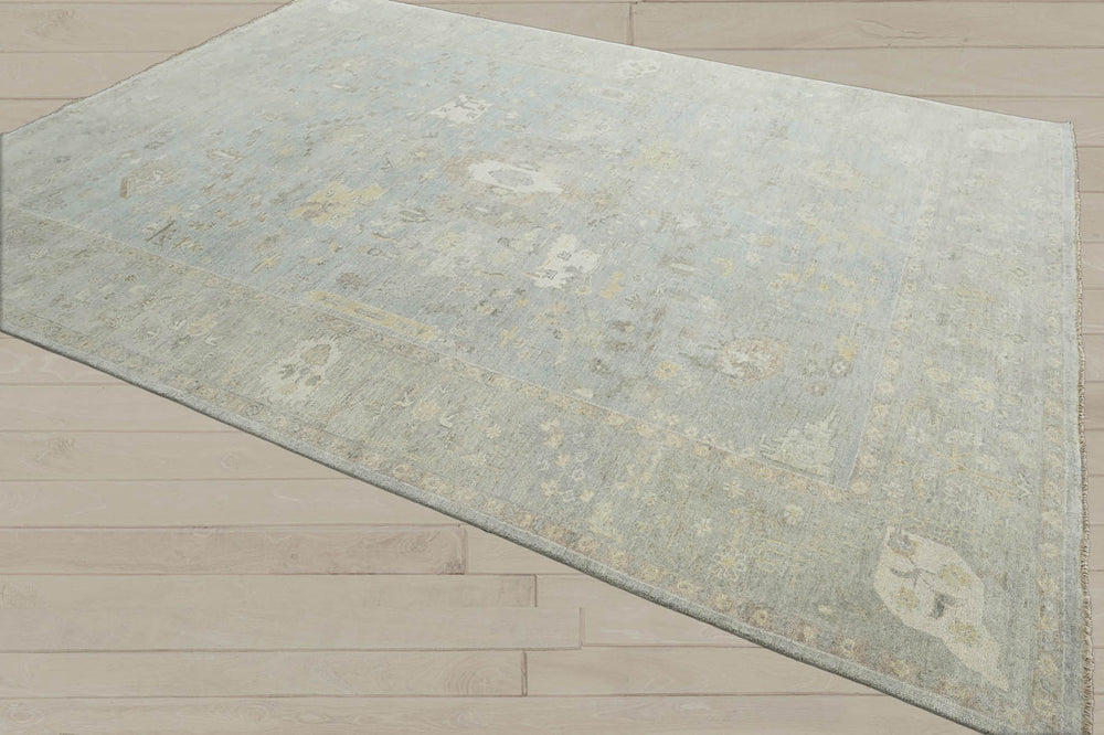 Multi Size Slate Gray Beige Color Hand Knotted Afghan Oushak Wool Traditional Oriental Rug