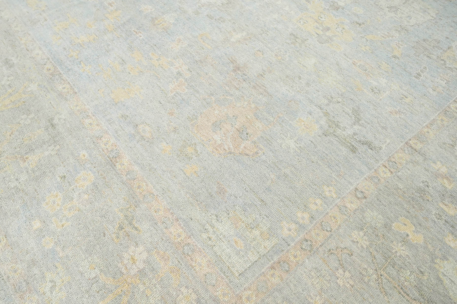 Multi Size Slate Gray Beige Color Hand Knotted Afghan Oushak Wool Traditional Oriental Rug