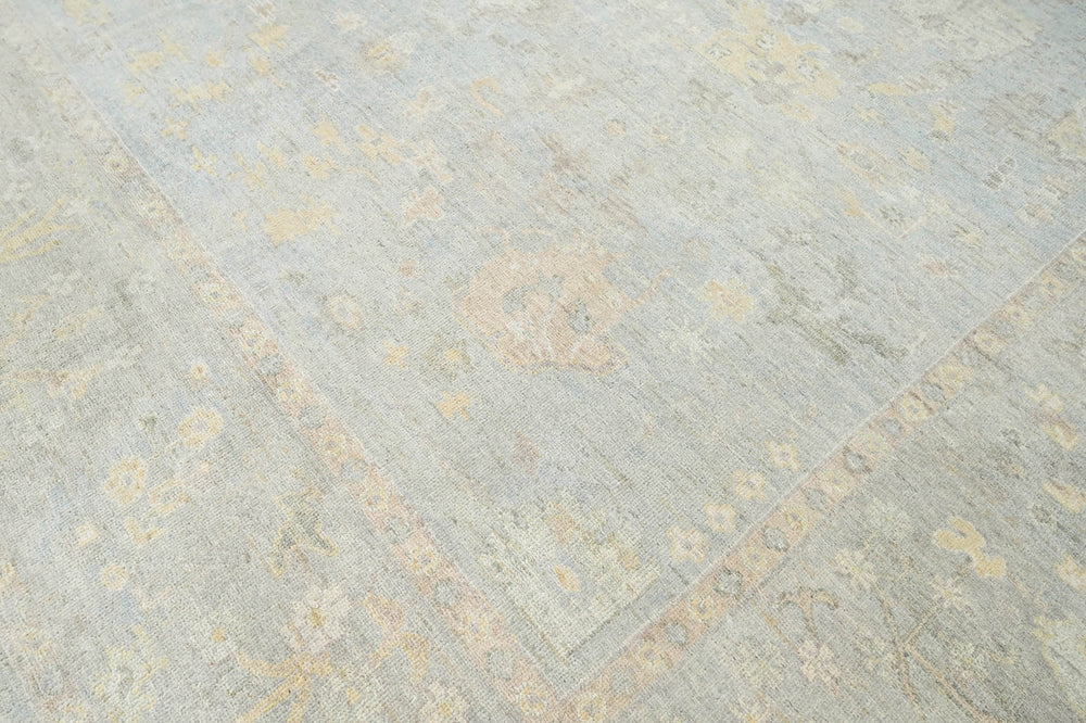 Multi Size Slate Gray Beige Color Hand Knotted Afghan Oushak Wool Traditional Oriental Rug