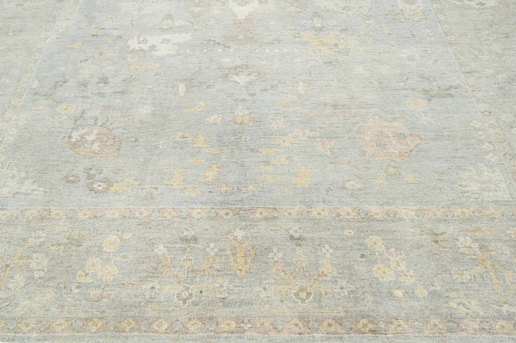 Multi Size Slate Gray Beige Color Hand Knotted Afghan Oushak Wool Traditional Oriental Rug