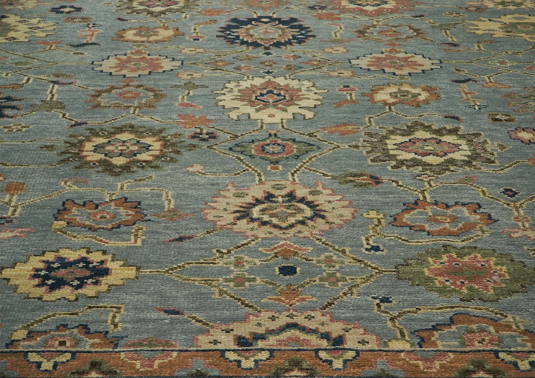 12x15 Blue, Peach, Lime Color Hand Knotted Oushak Wool  Oriental Rug