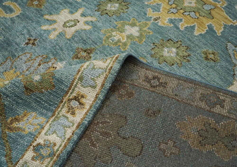 9x12 Celadon, Lime, Gold Color Hand Knotted Oushak Wool  Oriental Rug