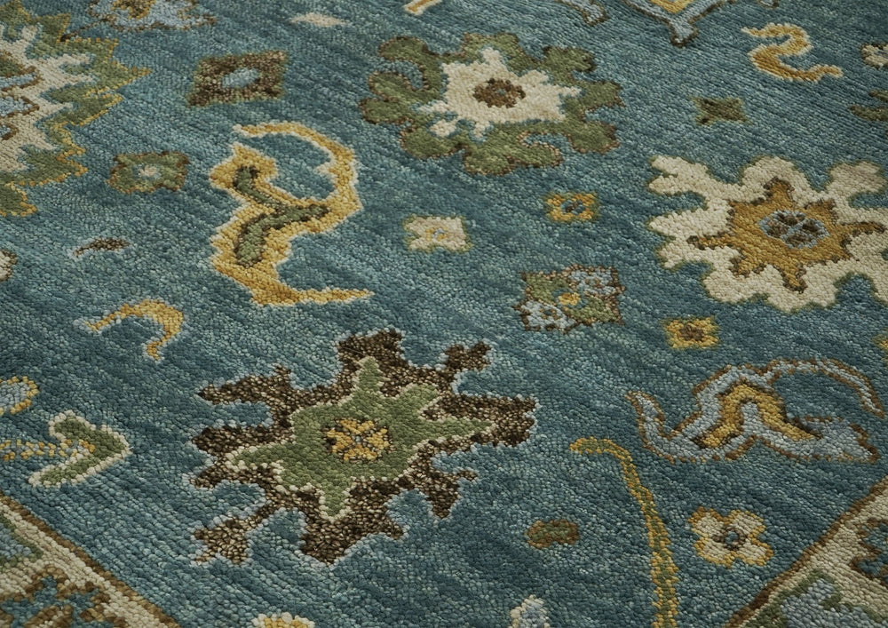 9x12 Celadon, Lime, Gold Color Hand Knotted Oushak Wool  Oriental Rug
