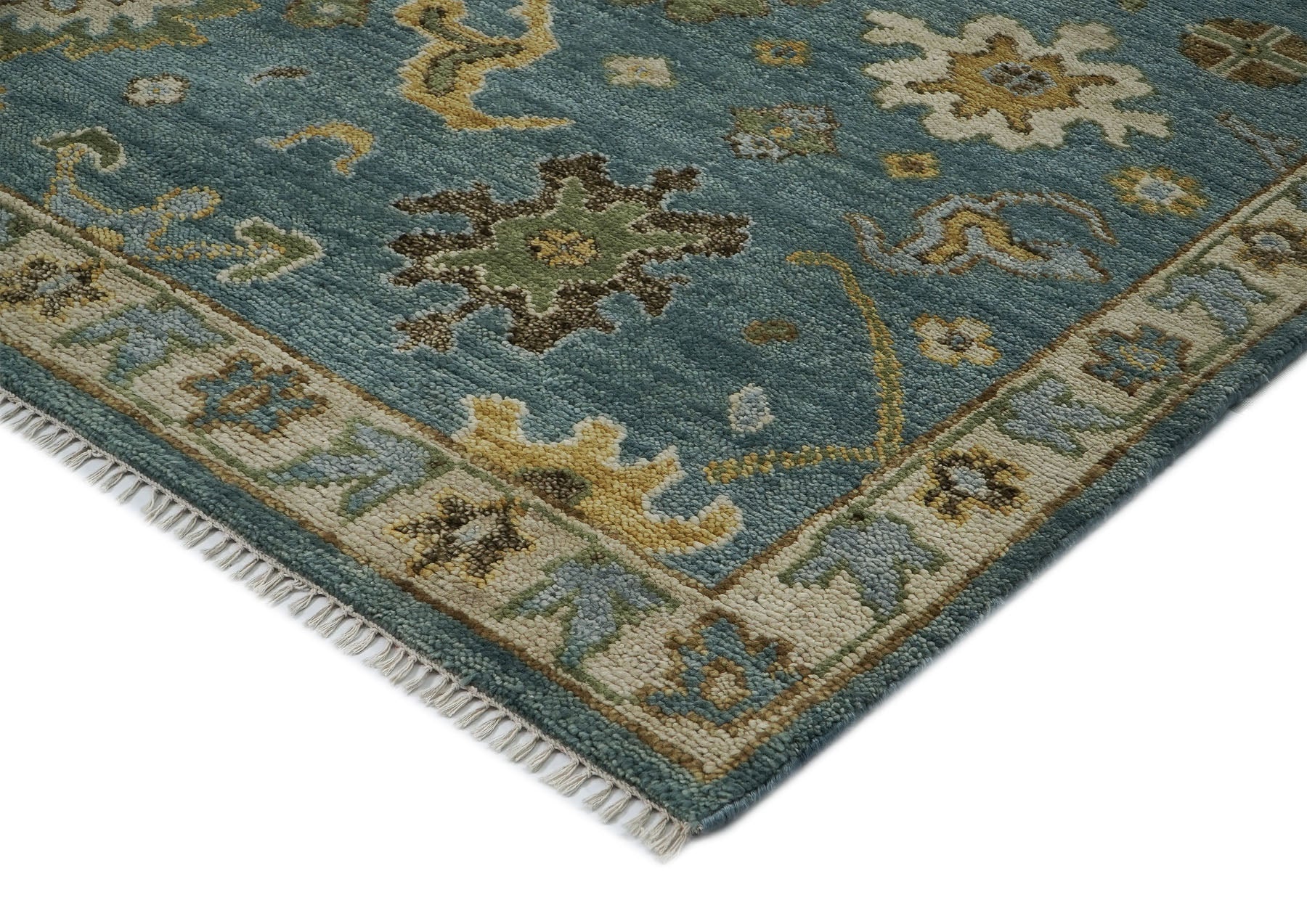 9x12 Celadon, Lime, Gold Color Hand Knotted Oushak Wool  Oriental Rug