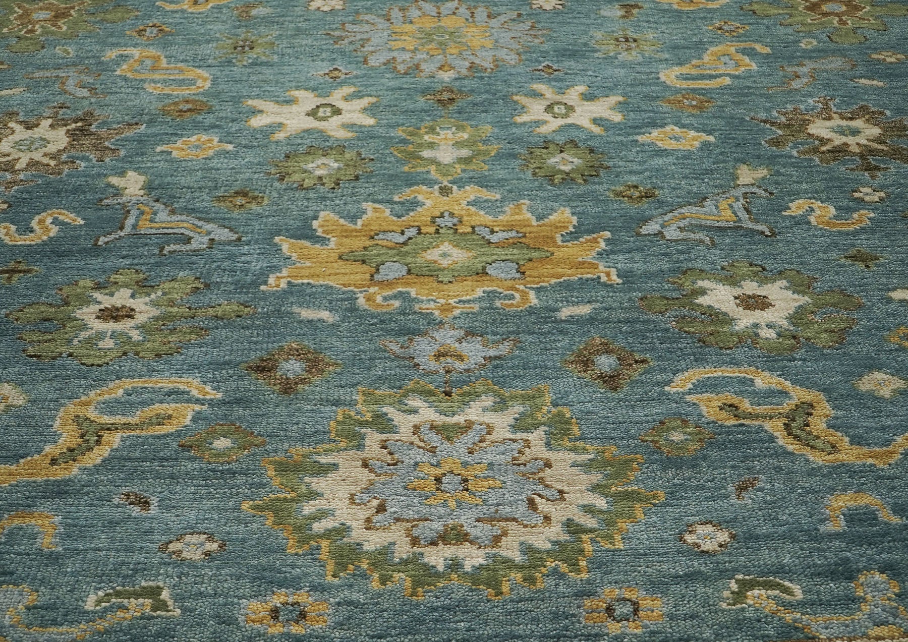 9x12 Celadon, Lime, Gold Color Hand Knotted Oushak Wool  Oriental Rug
