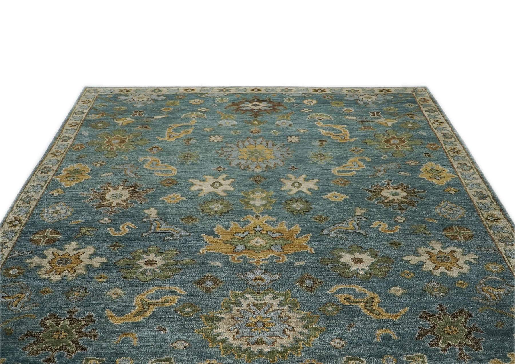 9x12 Celadon, Lime, Gold Color Hand Knotted Oushak Wool  Oriental Rug
