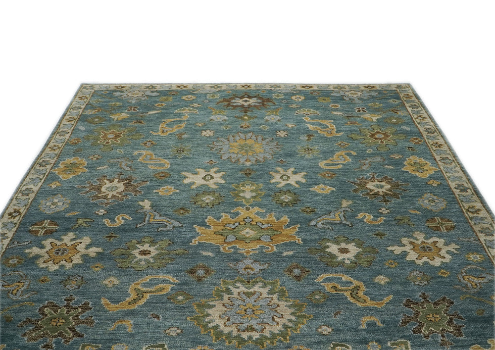 9x12 Celadon, Lime, Gold Color Hand Knotted Oushak Wool  Oriental Rug