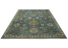 9x12 Celadon, Lime, Gold Color Hand Knotted Oushak Wool  Oriental Rug