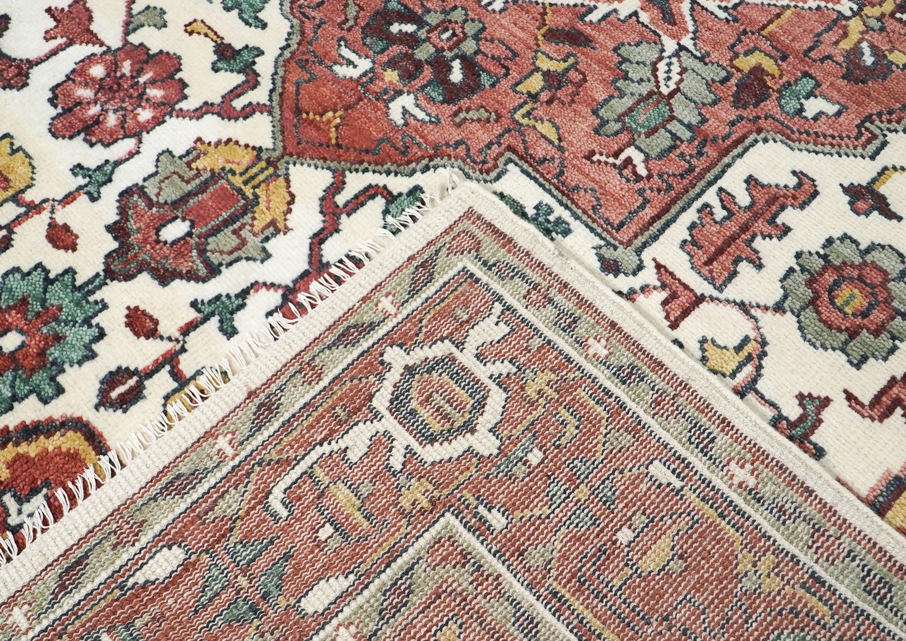 9x12 Rose, Rust, Ivory Color Hand Knotted Oushak Wool  Oriental Rug