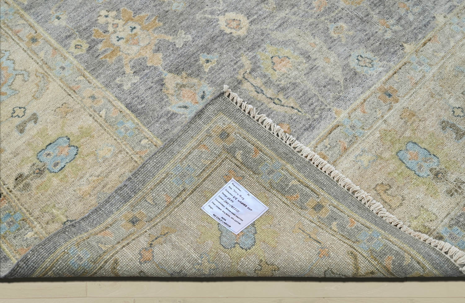 Multi Size Blue Tan Beige Color Hand Knotted Oushak Wool Traditional Oriental Rug
