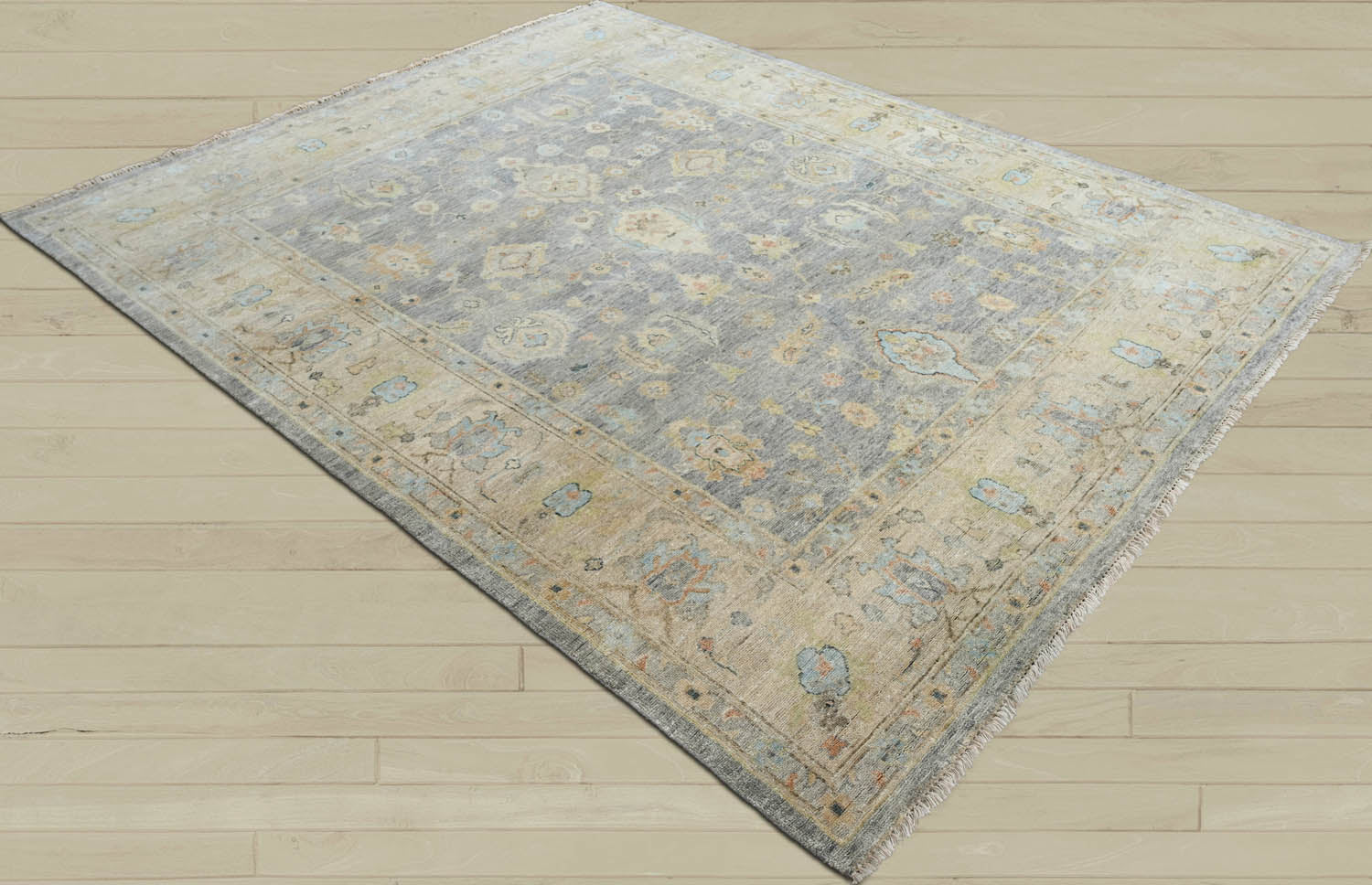 Multi Size Blue Tan Beige Color Hand Knotted Oushak Wool Traditional Oriental Rug