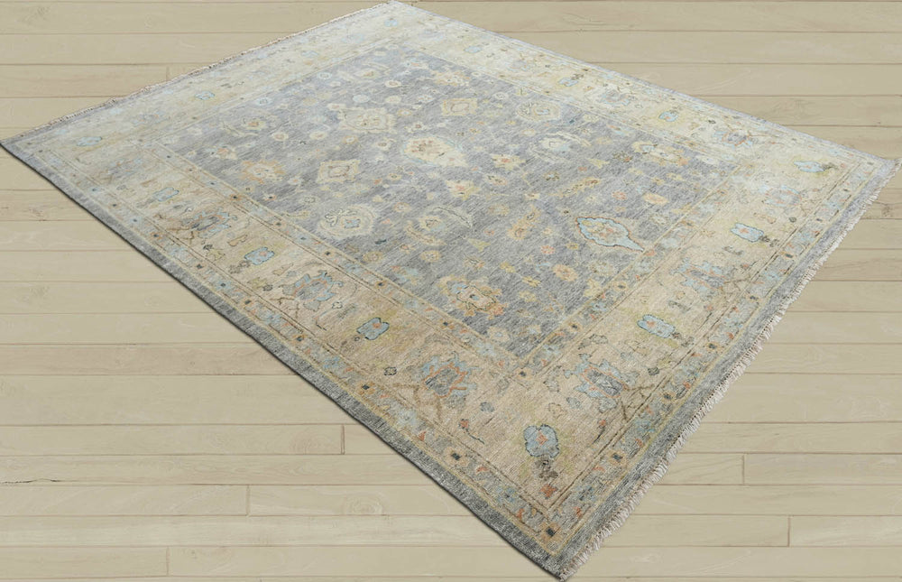 Multi Size Blue Tan Beige Color Hand Knotted Oushak Wool Traditional Oriental Rug
