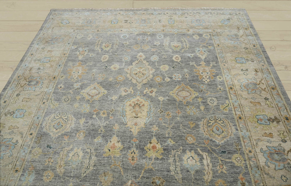 Multi Size Blue Tan Beige Color Hand Knotted Oushak Wool Traditional Oriental Rug