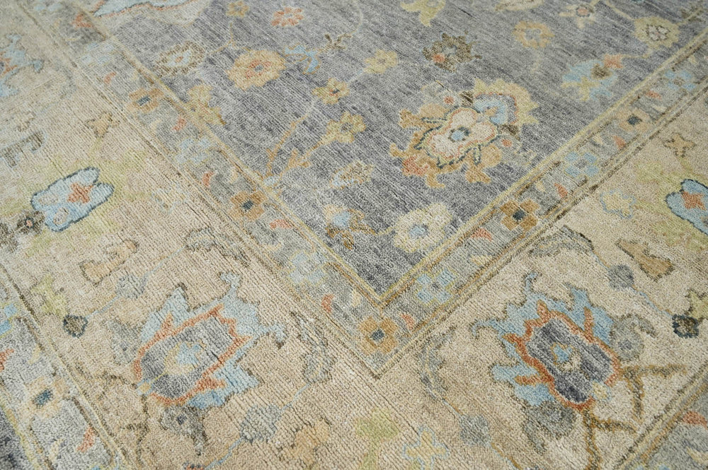 Multi Size Blue Tan Beige Color Hand Knotted Oushak Wool Traditional Oriental Rug
