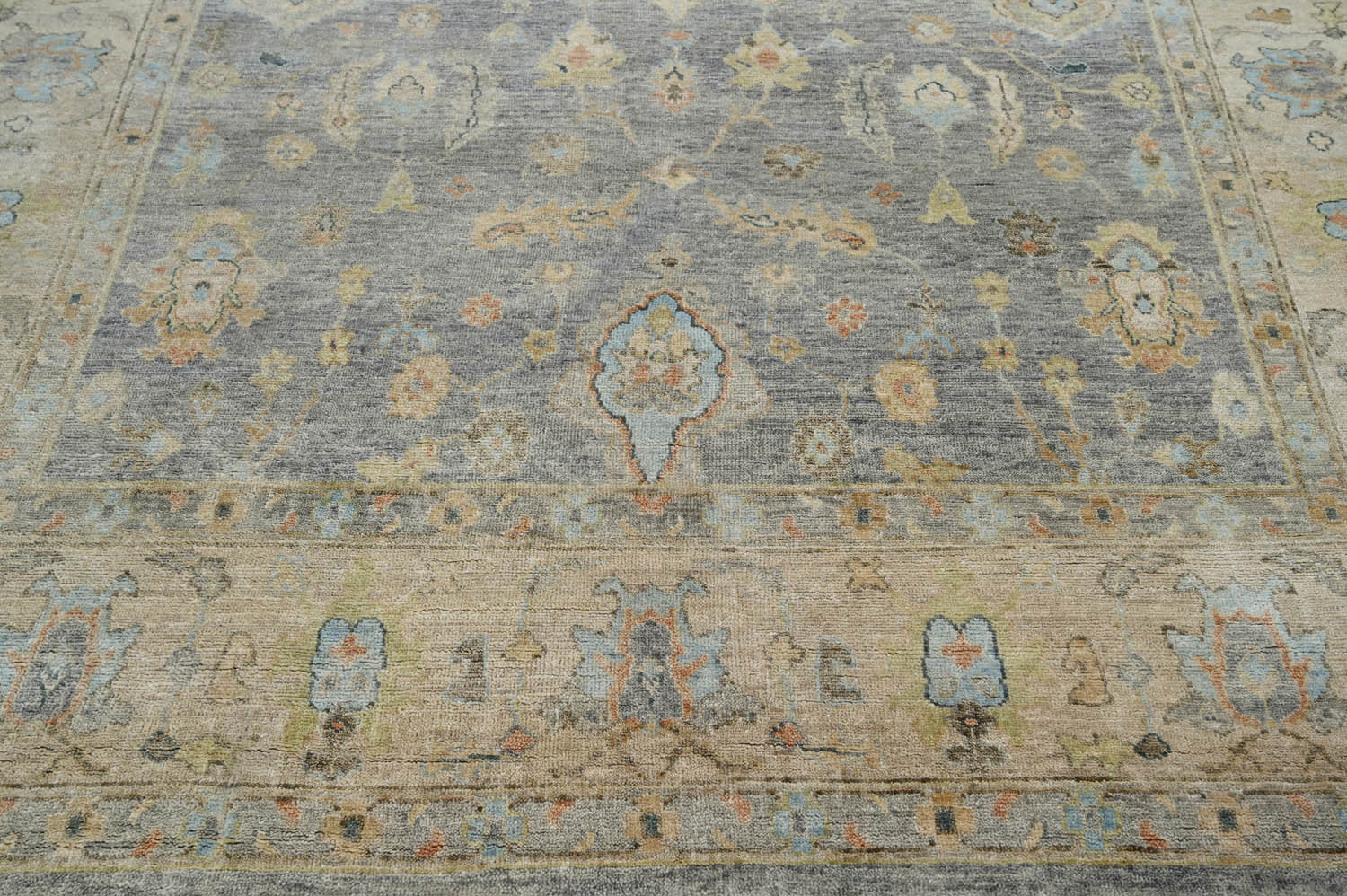 Multi Size Blue Tan Beige Color Hand Knotted Oushak Wool Traditional Oriental Rug