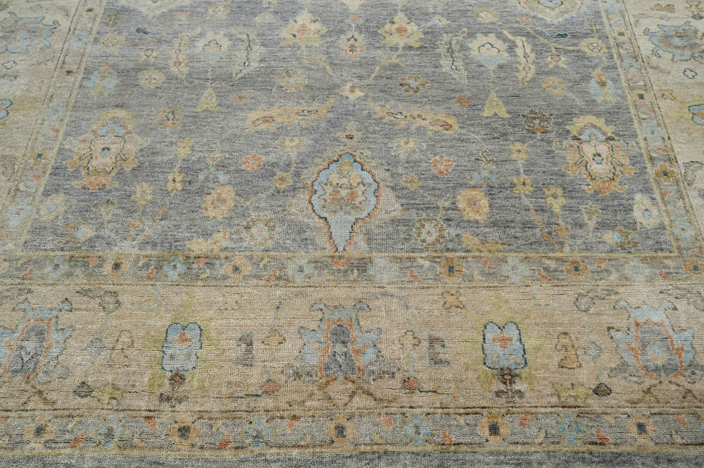 Multi Size Blue Tan Beige Color Hand Knotted Oushak Wool Traditional Oriental Rug