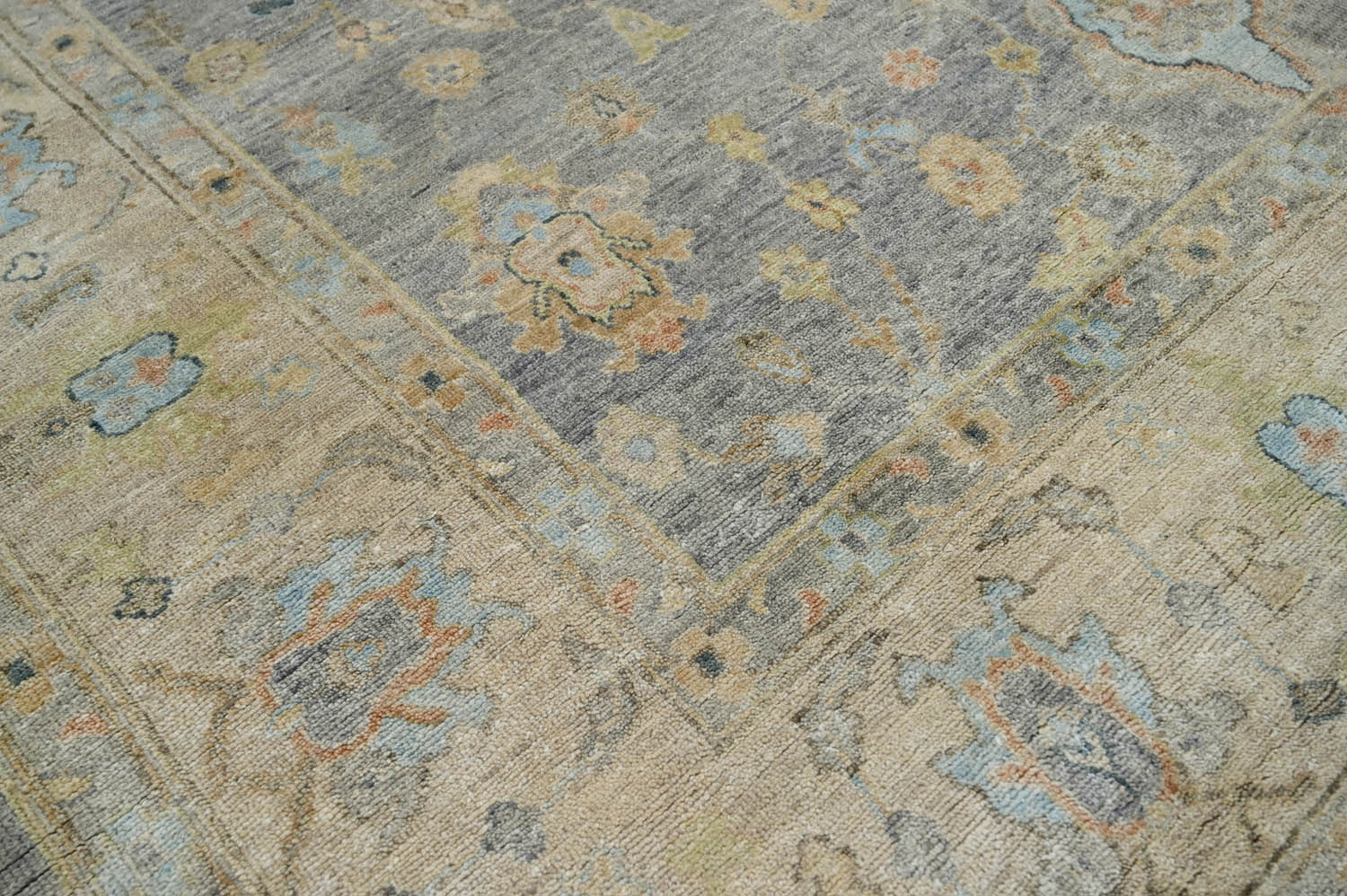 Multi Size Blue Tan Beige Color Hand Knotted Oushak Wool Traditional Oriental Rug
