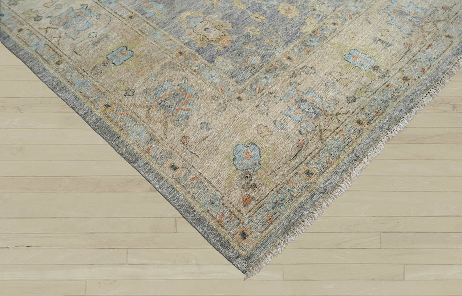 Multi Size Blue Tan Beige Color Hand Knotted Oushak Wool Traditional Oriental Rug