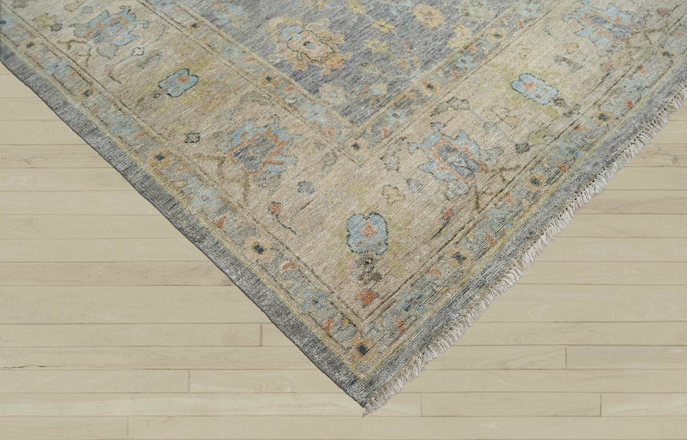 Multi Size Blue Tan Beige Color Hand Knotted Oushak Wool Traditional Oriental Rug