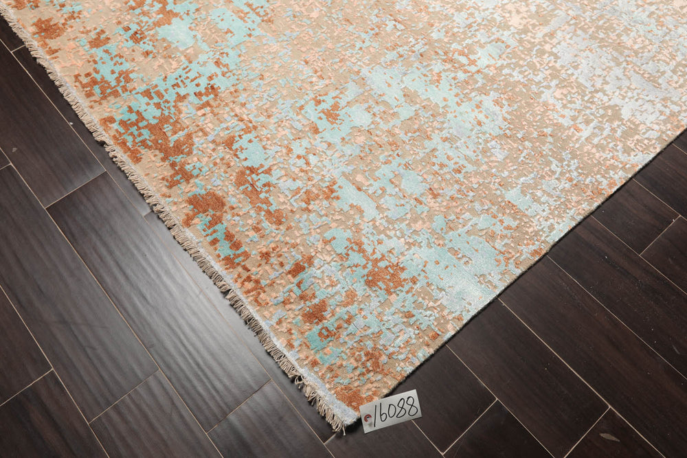 10x14 Aqua, Tan, Brown Color Hand Knotted  100% Wool Modern & Contemporary Oriental Rug
