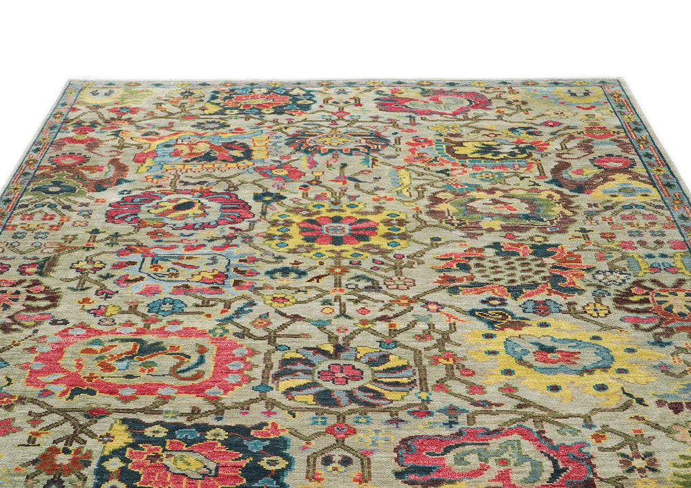 9x12 Mint, Gold, Lime Color Hand Knotted Oushak Wool  Oriental Rug