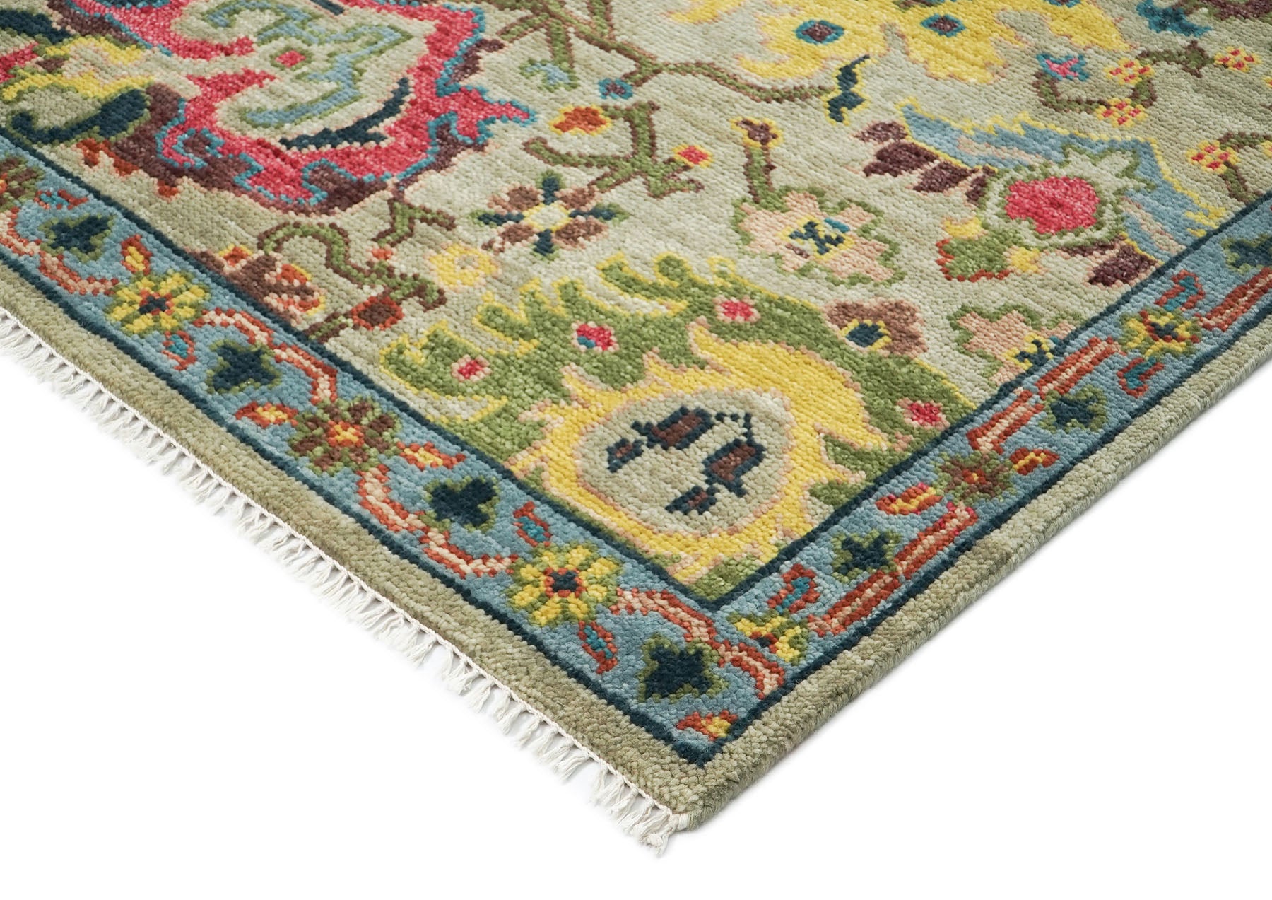 9x12 Mint, Gold, Lime Color Hand Knotted Oushak Wool  Oriental Rug