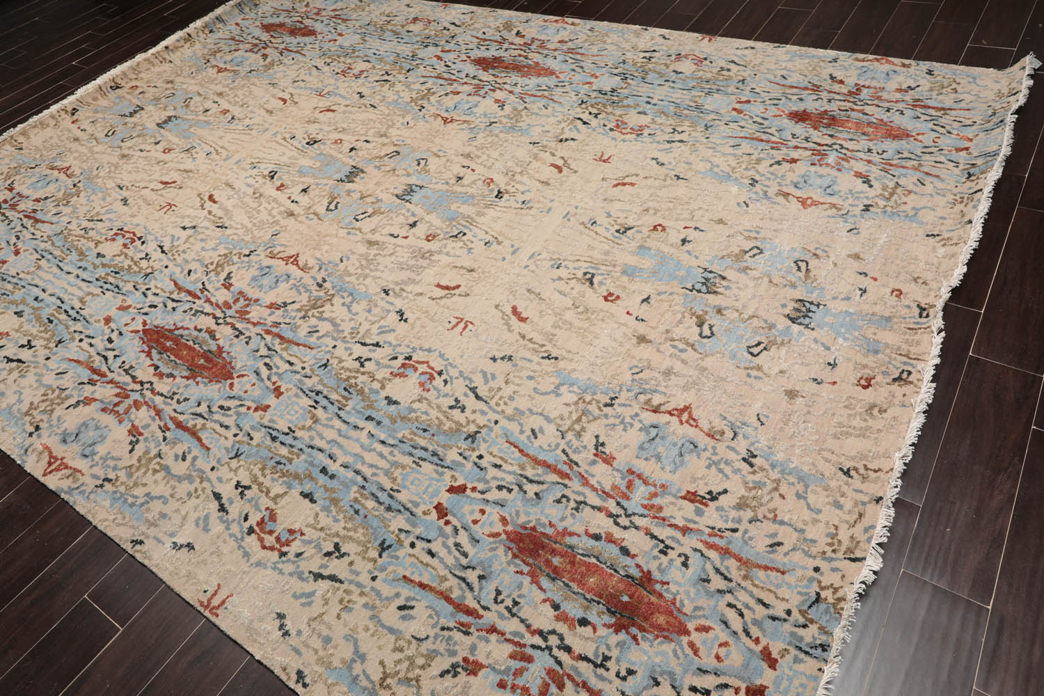 9x12 Beige, Blue, Rust Color Hand Knotted Sherpa 100% Wool Modern & Contemporary Oriental Rug