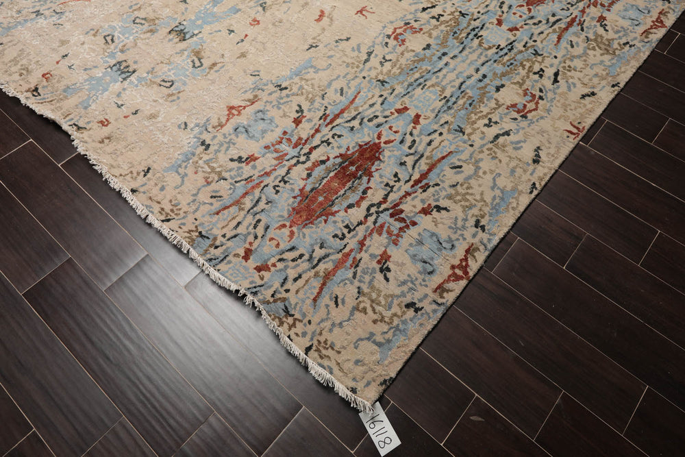 9x12 Beige, Blue, Rust Color Hand Knotted Sherpa 100% Wool Modern & Contemporary Oriental Rug