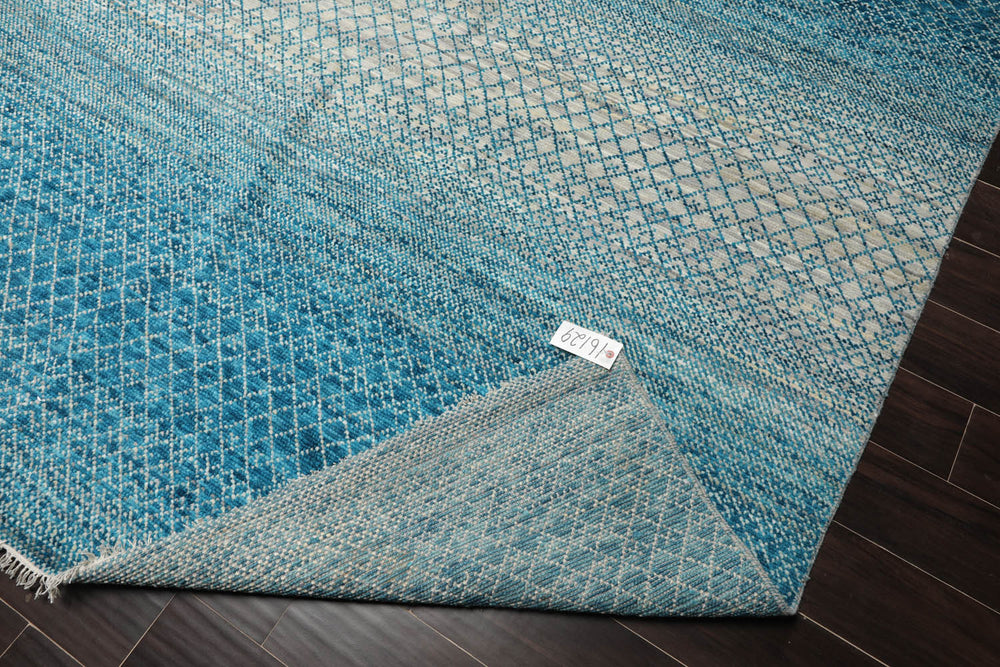 9x12 Aqua, Beige, Gray Color Hand Knotted  100% Wool Modern Oriental Rug