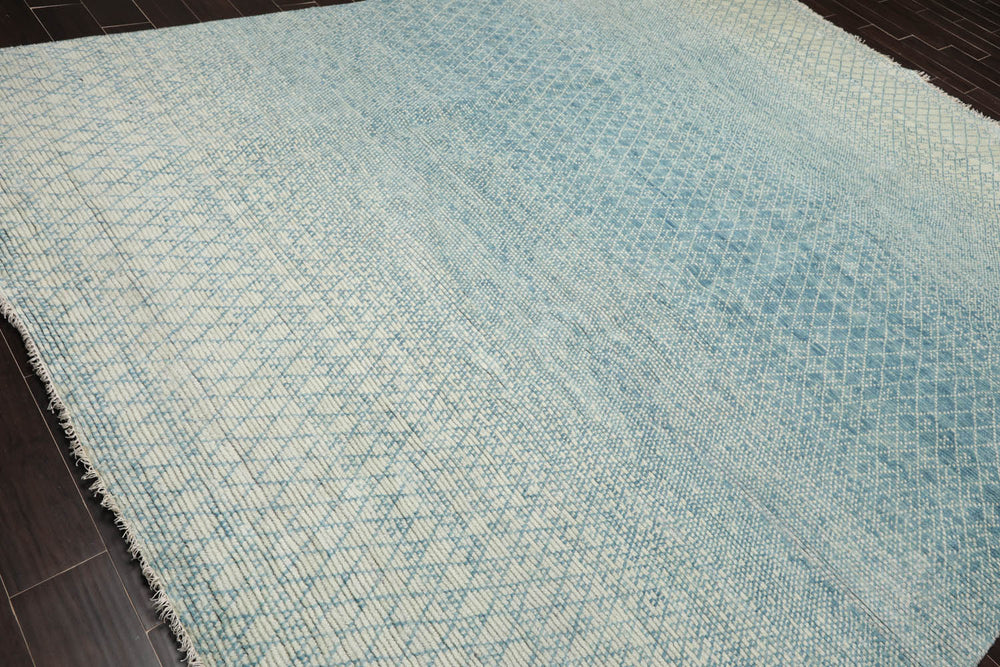 9x12 Aqua, Beige, Color Hand Knotted  100% Wool Modern Oriental Rug