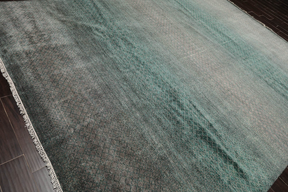 9x12 Gray, Turquoise, Color Hand Knotted  100% Wool Modern Oriental Rug