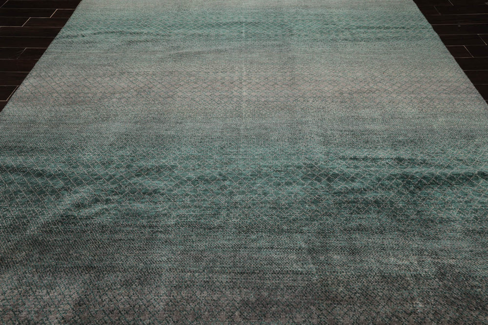 9x12 Gray, Turquoise, Color Hand Knotted  100% Wool Modern Oriental Rug