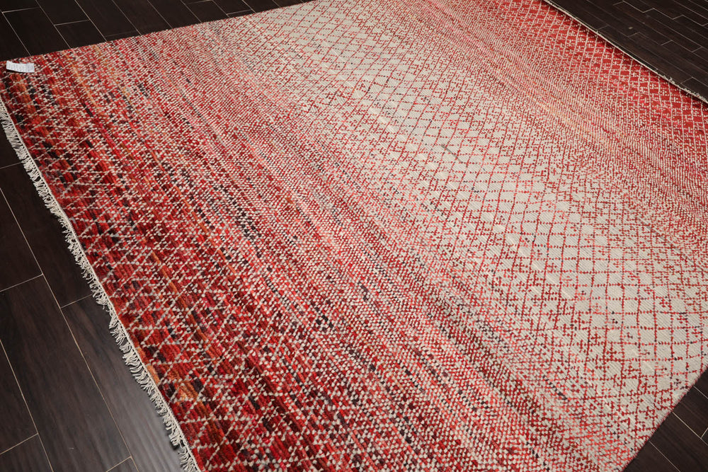 8x10 Beige, Red, Rust Color Hand Knotted  100% Wool Modern Oriental Rug