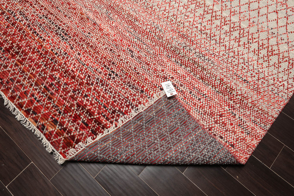 8x10 Beige, Red, Rust Color Hand Knotted  100% Wool Modern Oriental Rug