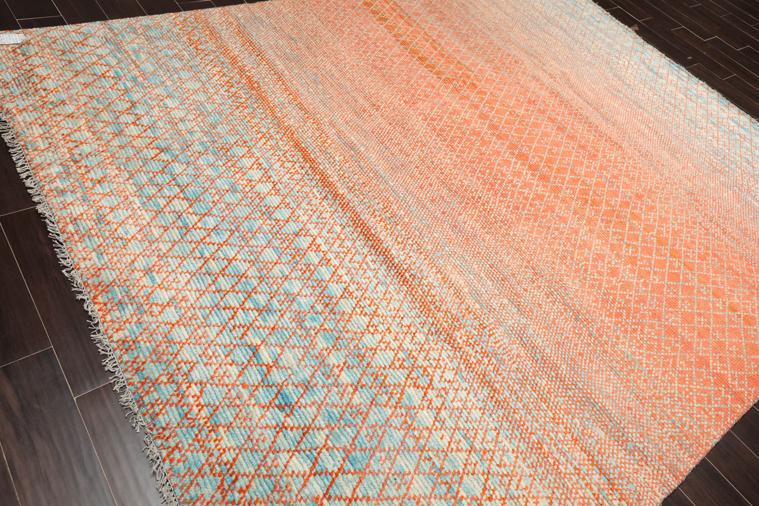 8x10 Orange, Blue, Beige Color Hand Knotted  100% Wool Modern Oriental Rug