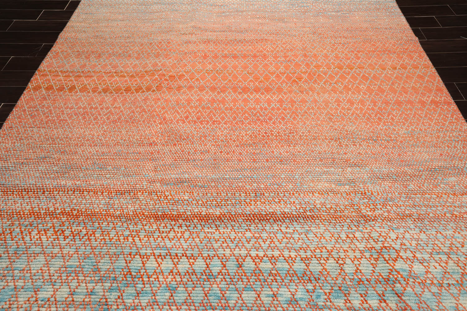 8x10 Orange, Blue, Beige Color Hand Knotted  100% Wool Modern Oriental Rug