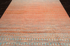 8x10 Orange, Blue, Beige Color Hand Knotted  100% Wool Modern Oriental Rug