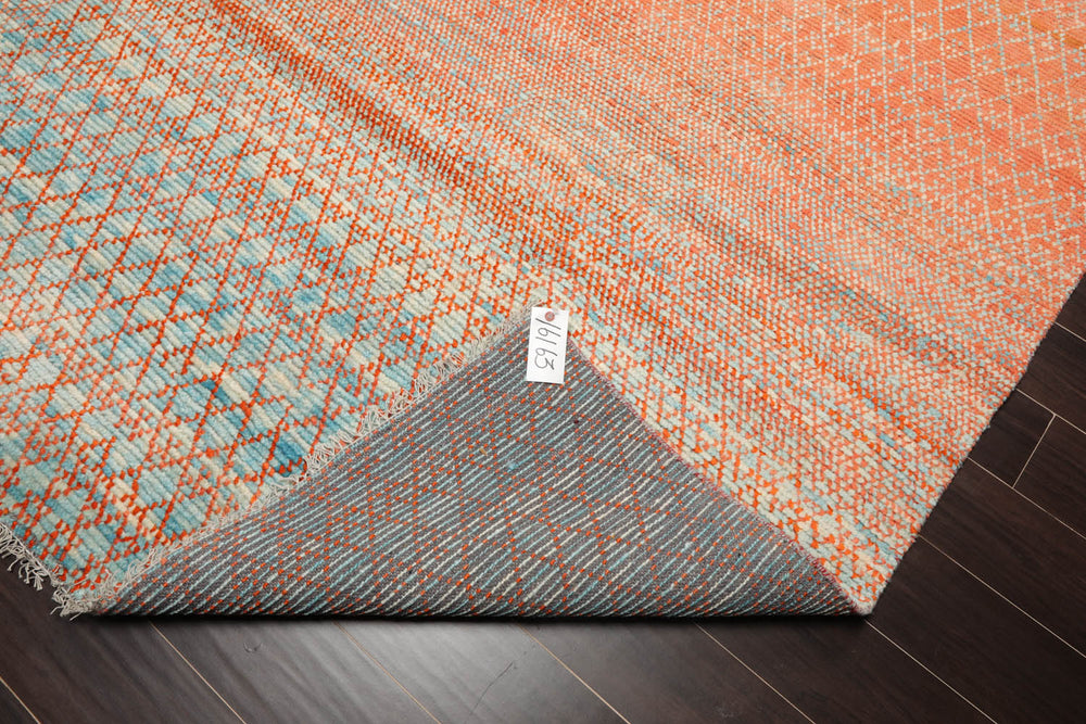 8x10 Orange, Blue, Beige Color Hand Knotted  100% Wool Modern Oriental Rug