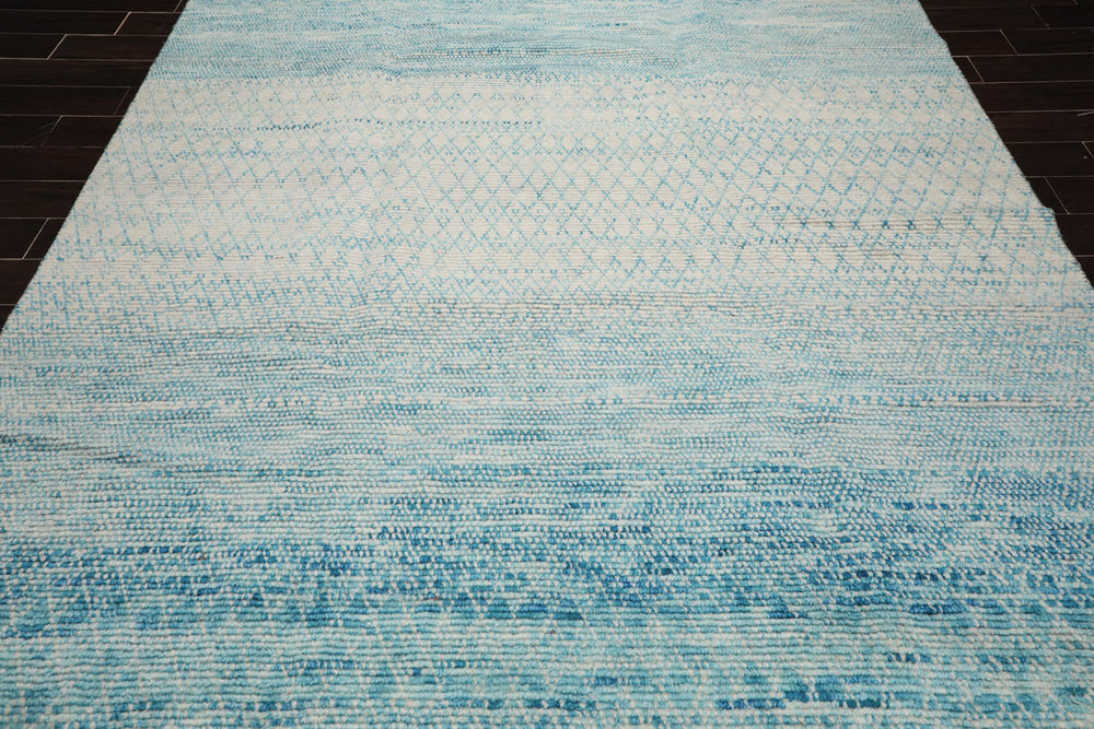 8x10 Ivory, Aqua, Color Hand Knotted  100% Wool Modern Oriental Rug