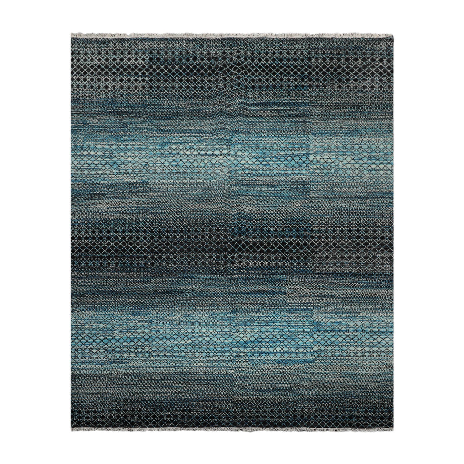 8x10 Blue, Charcoal, Aqua Color Hand Knotted  100% Wool Modern Oriental Rug