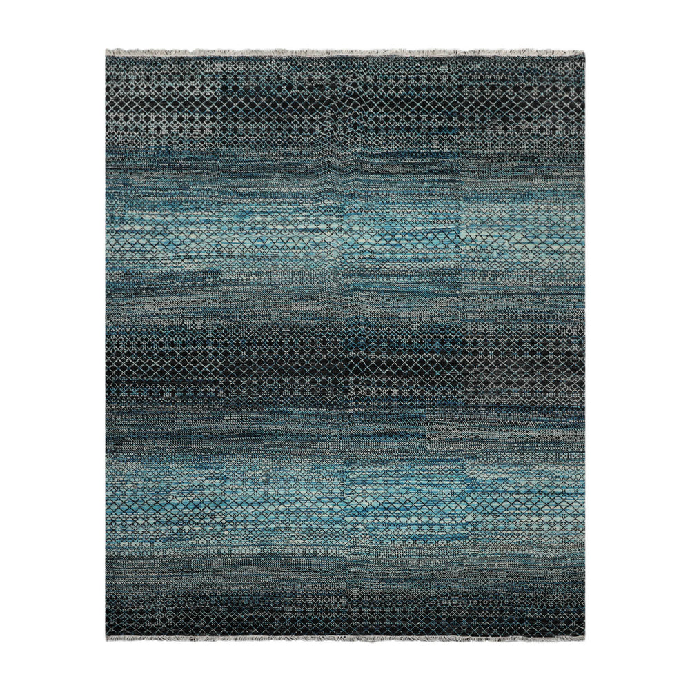 8x10 Blue, Charcoal, Aqua Color Hand Knotted  100% Wool Modern Oriental Rug